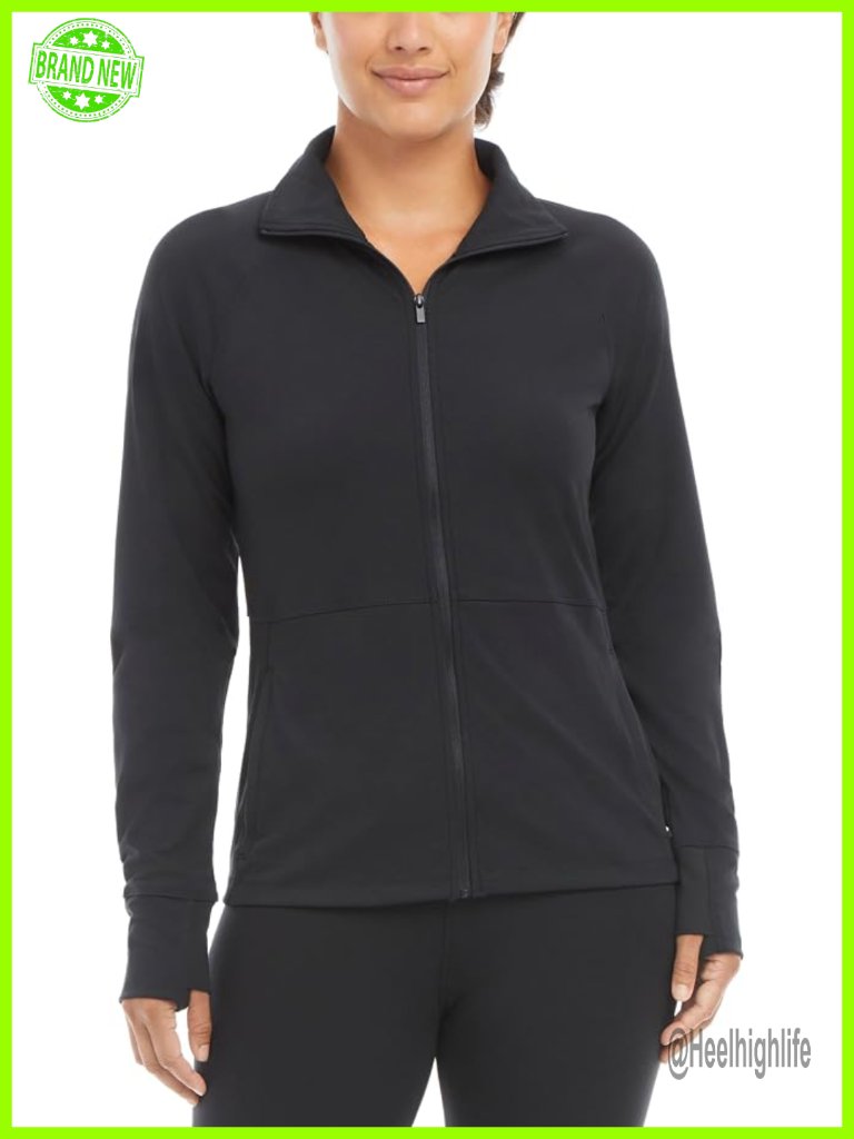 Full Zip Active Yoga Jacket With Thumbholes Moisture Wicking Polyester Spandex